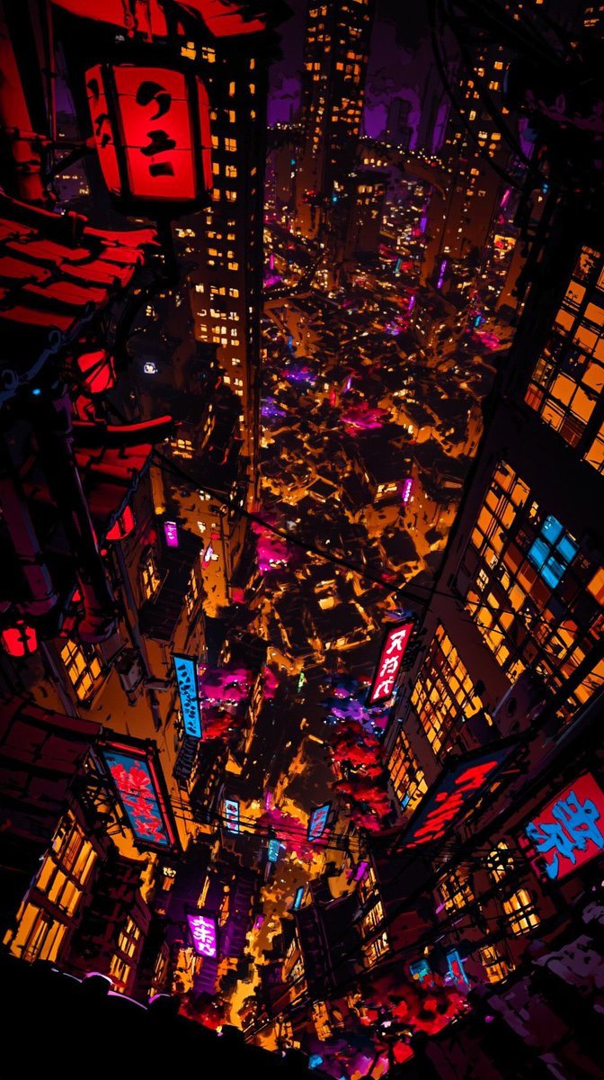 Surreal Neon Japanese Megacity Overlook Qwen Image prompt example: This prompt generates a highly detailed vertical cyberpunk-style cityscape illustration for posters, concept...