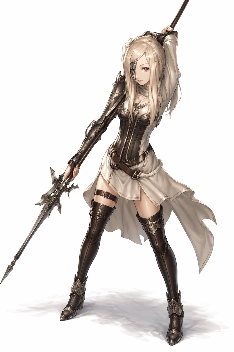 Elegant Anime Spearwoman Full Body 的 GPT Image 2 提示词示例图：A polished full-body fantasy character illustration of an anime spearwoman, suitable for RPG concept art, character...