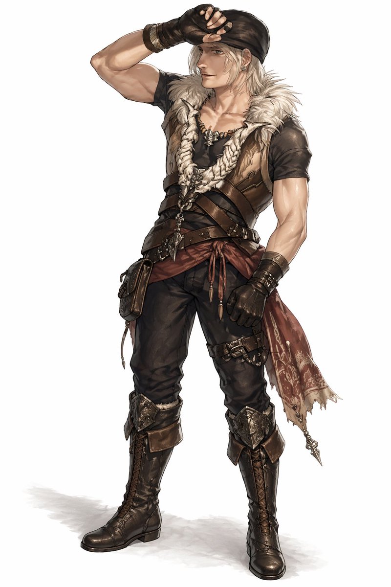 Full-Body Fantasy Adventurer Male のQwen Imageプロンプト例: This prompt generates a polished full-body RPG-style male character illustration suitable for fantasy character design,...