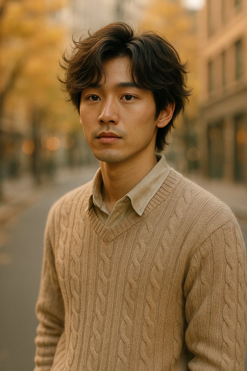Urban Menswear Portrait on Overpass Qwen Image 프롬프트 예시 변형 3: This prompt generates a photorealistic vertical fashion portrait of a stylish young man in layered neutral clothing...