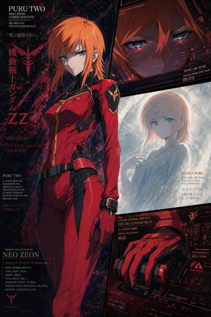 Anime Mecha Pilot Poster Qwen Image prompt example: This prompt generates a high-detail anime sci-fi character poster with one central pilot figure, three inset panels, and dense...