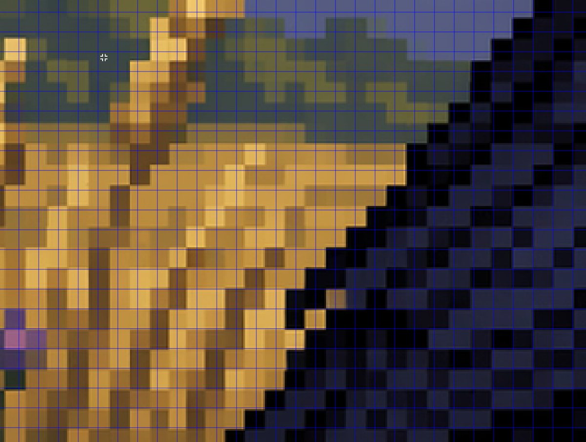 Zoomed Fake Pixel Art Grid Analysis 的 Qwen Image 提示词示例图:This prompt generates a close-up analysis-style image used to illustrate how AI-made pixel-art-looking visuals fail to...