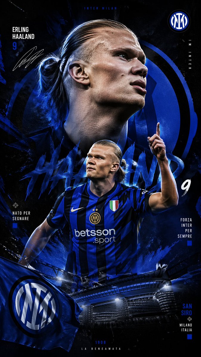 Inter Milan Transfer Poster のQwen Imageプロンプト例: A bold cinematic football poster showing a star striker in Inter Milan colors, ideal for transfer announcements, fan edits, and...