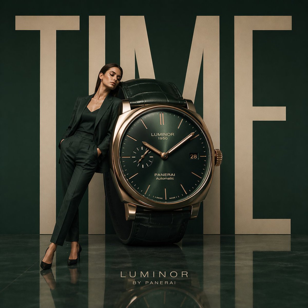 Minimalist Luxury Watch Ad Qwen Image prompt example: A high-end minimalist advertising prompt for a luxury wristwatch campaign featuring modern sculptural composition and bold...