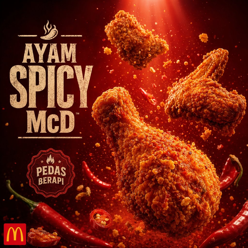 Explosive Fried Chicken Advertisement Qwen Image prompt example: A high-energy, celebratory commercial food photography prompt featuring a fried chicken bucket with explosive...