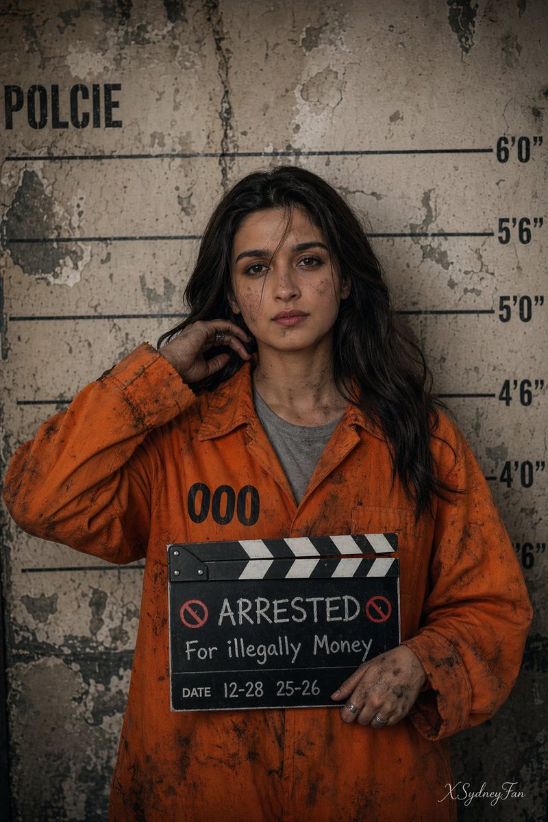 Gritty Prison Mugshot Portrait Qwen Image 프롬프트 예시 변형 3: A detailed JSON-based prompt for a realistic, cinematic mugshot of a prisoner in an orange jumpsuit.
