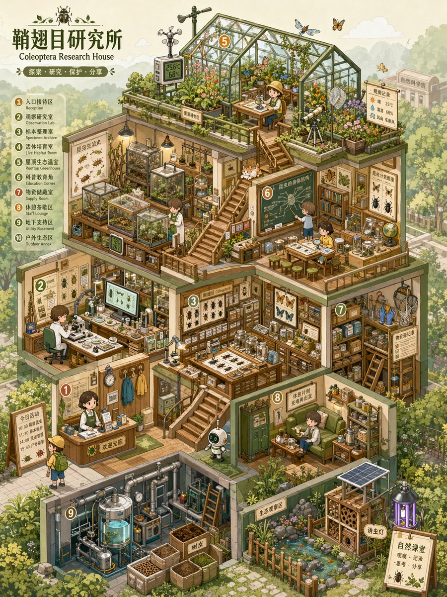 Isometric Micro-World Cross-Section Archive 的 Qwen Image 提示词示例图:A professional and highly detailed instruction prompt for generating isometric, cross-section views of miniature...