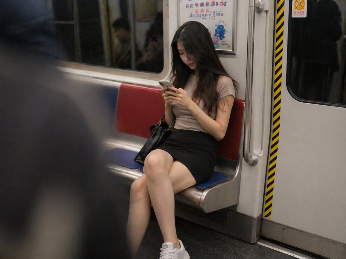 Subway Candid Photo Prompt 的 Qwen Image 提示词示例图:A simple and effective prompt for generating a high-quality, candid-style photo of a woman on a subway using GPT image-2.