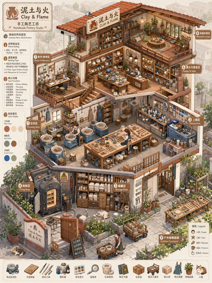 Isometric Micro-World Cross-Section Archive 的 Qwen Image 提示词示例图 变化图 2:A professional and highly detailed instruction prompt for generating isometric, cross-section views of...