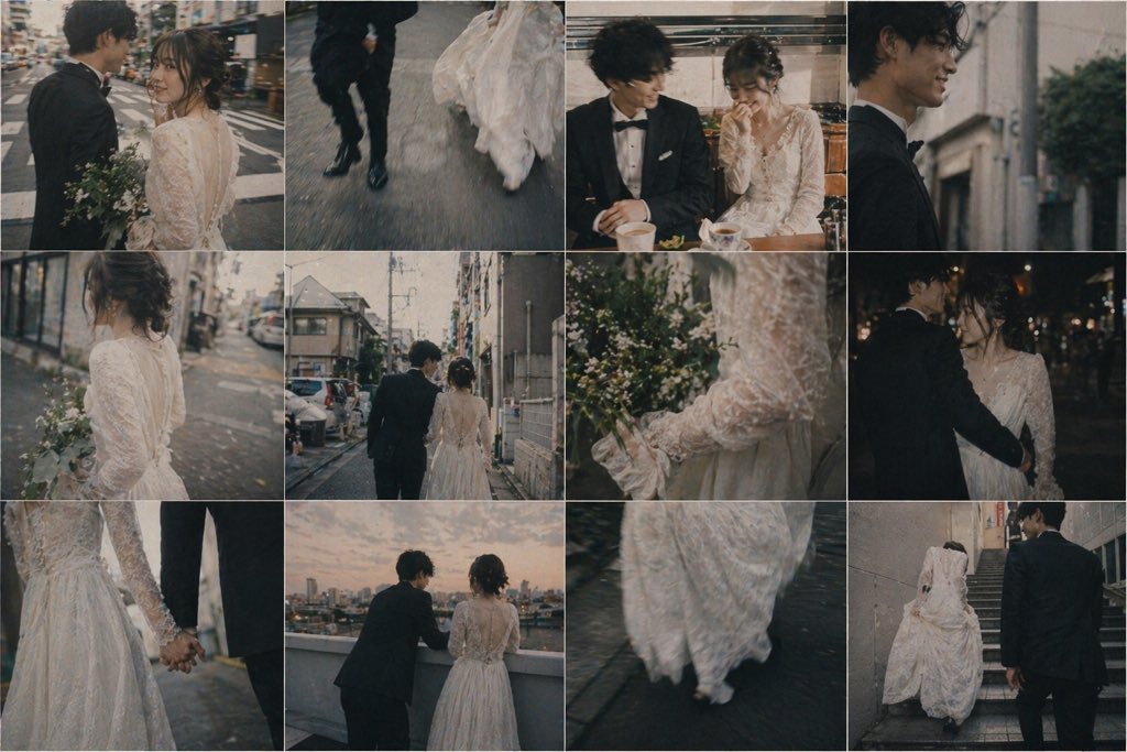 Emotional Japanese Wedding Photo Collage Qwen Image 프롬프트 예시: A prompt for creating a cinematic, nostalgic wedding photo collage featuring a Japanese couple, designed to look like...