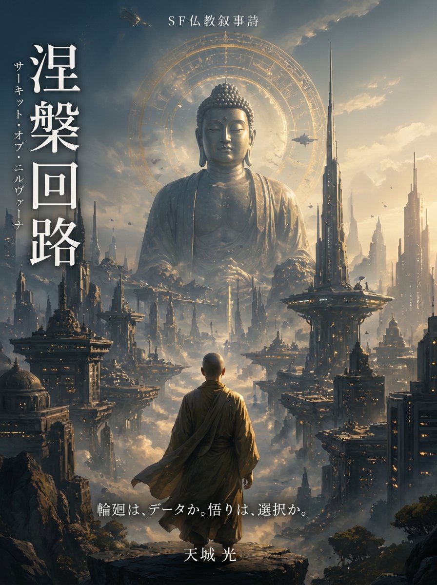 Buddhist Motif Sci-Fi Cover GPT Image 2 prompt example: A creative prompt for a science fiction novel cover incorporating Buddhist motifs.