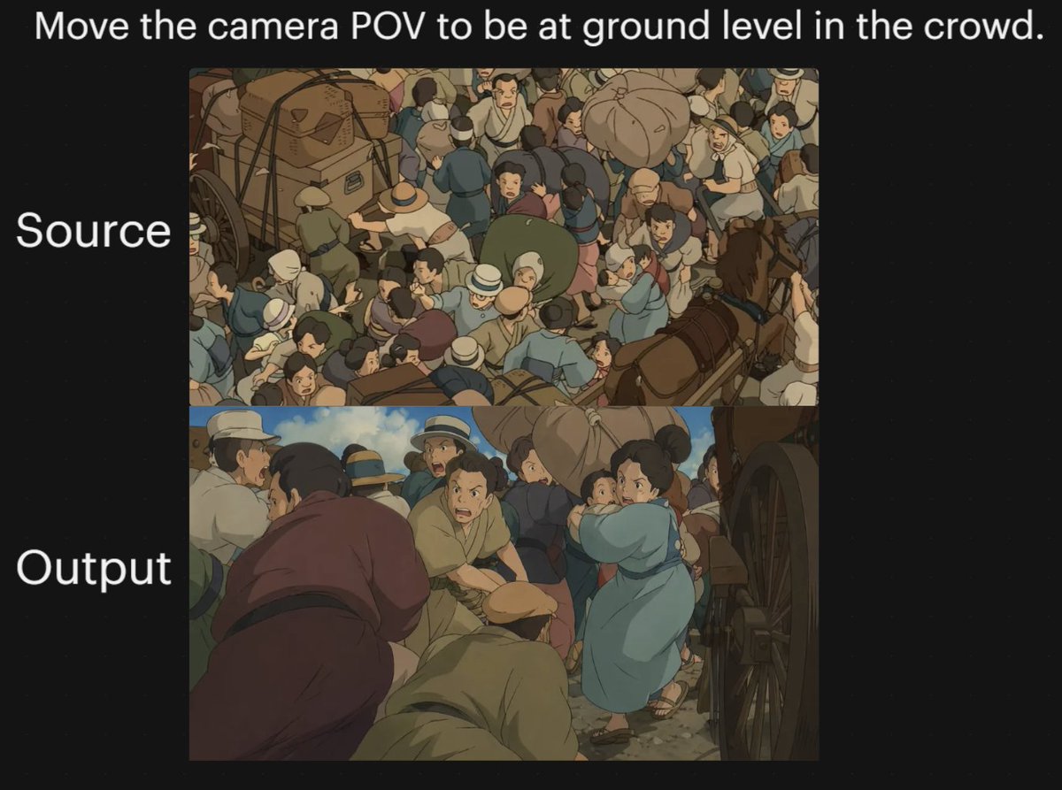 Anime Crowd Camera POV Comparison Qwen Image prompt example: This prompt generates a two-panel black-background comparison graphic showing an anime crowd scene before and after...