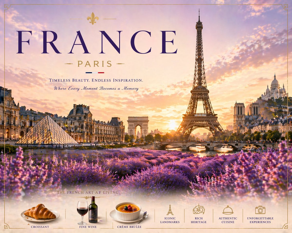 Romantic Paris Travel Poster GPT Image 2 prompt example: This prompt generates an elegant vintage-style tourism poster for Paris, ideal for travel advertising, wall art, or...