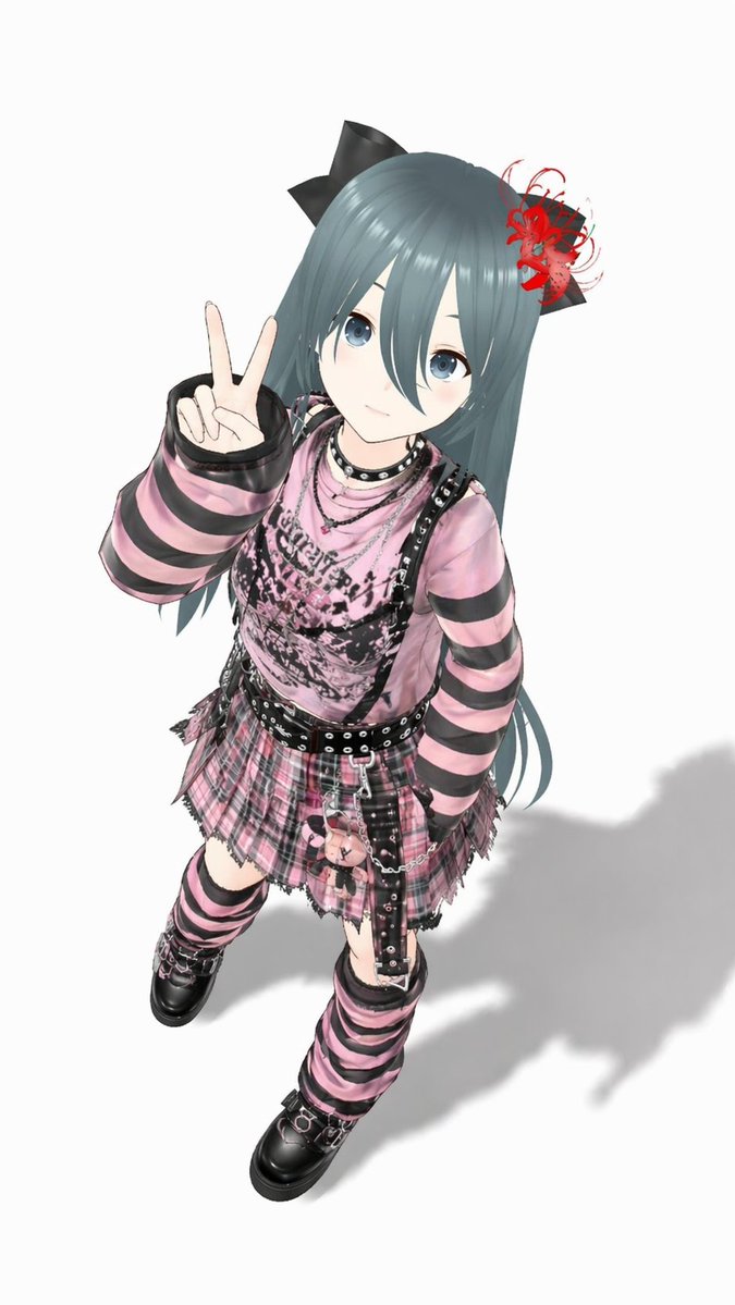 Punk Pink Anime Girl Full-Body Render Qwen Image prompt example: This prompt generates a high-angle full-body anime girl character render in pink-and-black punk street fashion,...
