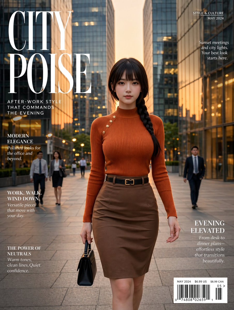 Elegant City Fashion Magazine Cover Qwen Image prompt example: This prompt generates a realistic luxury fashion magazine cover featuring a stylish woman walking through a...