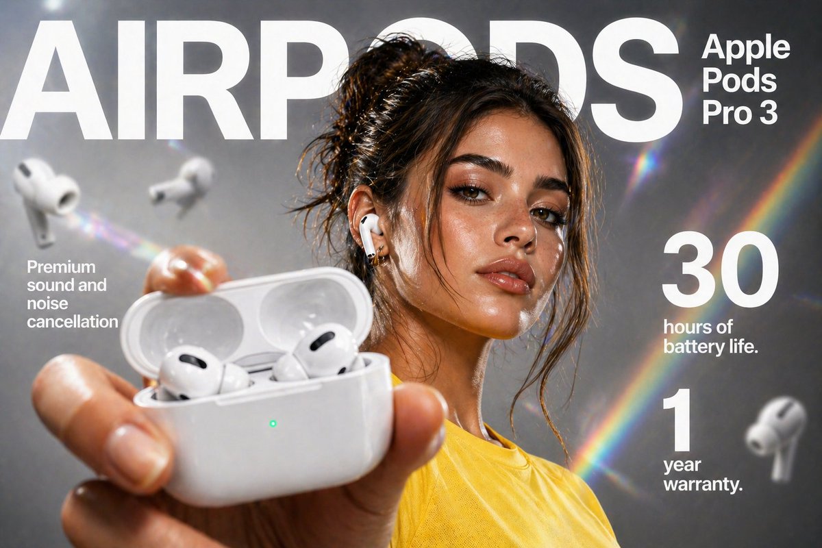 Earbuds E-commerce Infographic Qwen Image 프롬프트 예시 변형 3: A professional product photography prompt for an earbud infographic, including layout instructions for foreground,...