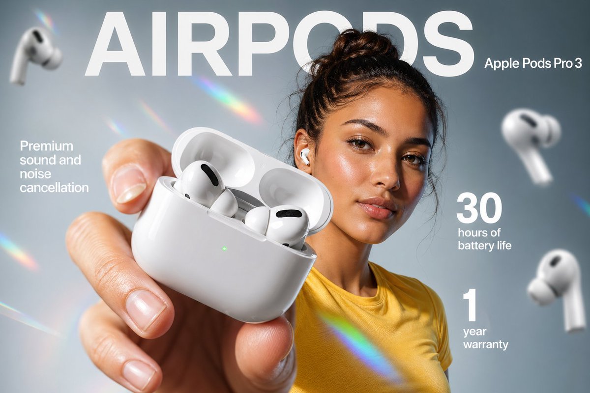 Earbuds E-commerce Infographic Qwen Image 프롬프트 예시 변형 4: A professional product photography prompt for an earbud infographic, including layout instructions for foreground,...