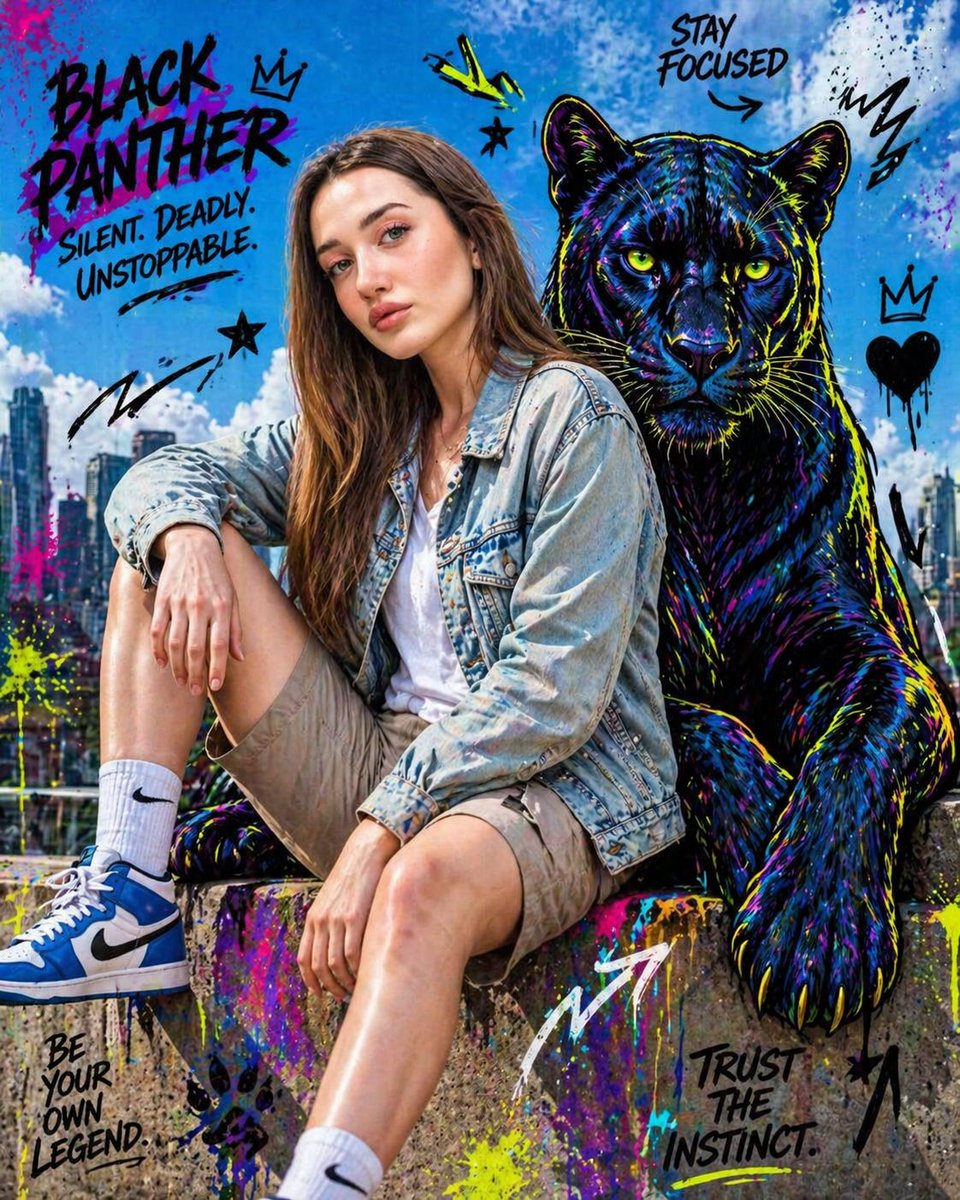 Mixed-Media Editorial Shot with Cartoon Character Qwen Image prompt example variation 3: A unique mixed-media prompt that integrates a realistic fashion editorial model with a...