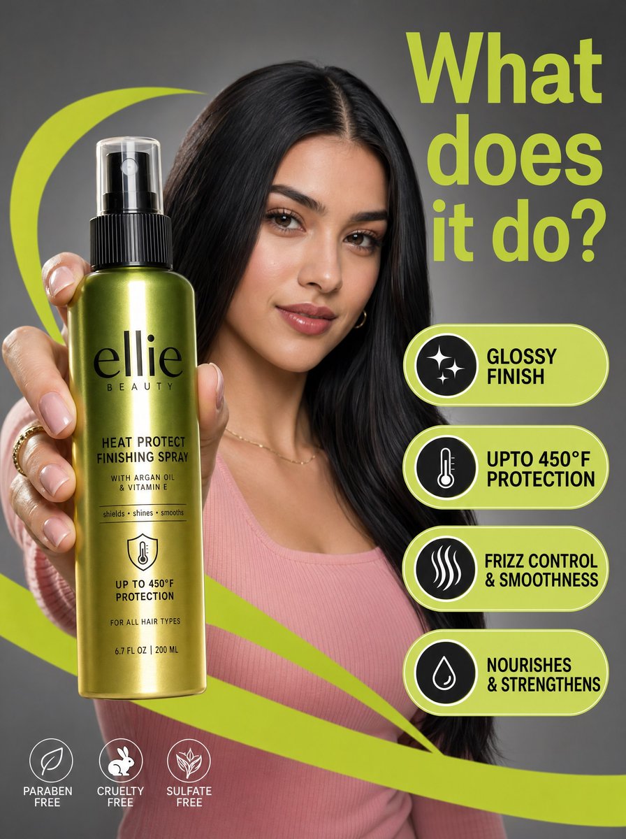 Commercial Beauty Product Photograph GPT Image 2 prompt example: Generates a clean, modern marketing image for a beauty spray, featuring a model and prominent product placement...