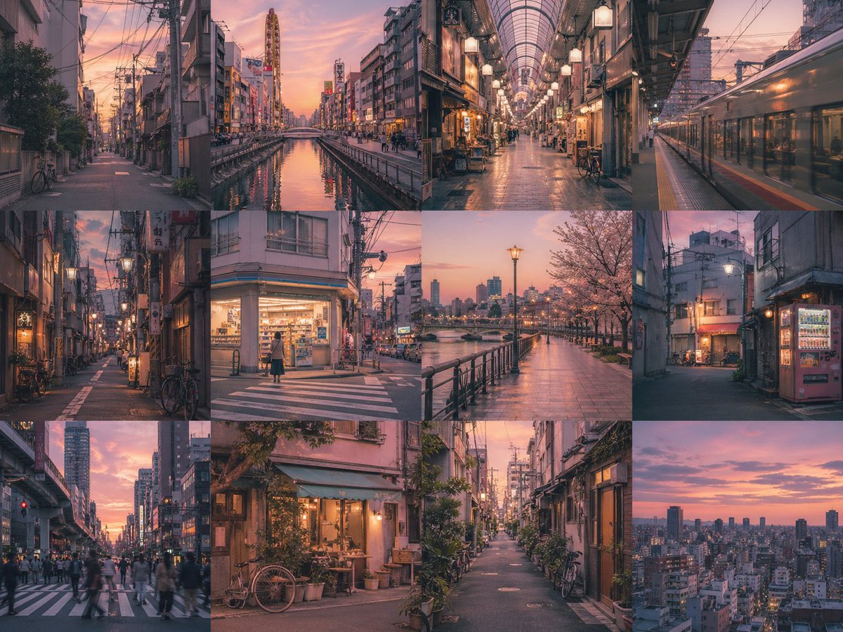 Multi-Panel Image Board Template のQwen Imageプロンプト例: A versatile template for creating grid layouts that explore a subject through a series of consistent, emotionally resonant...