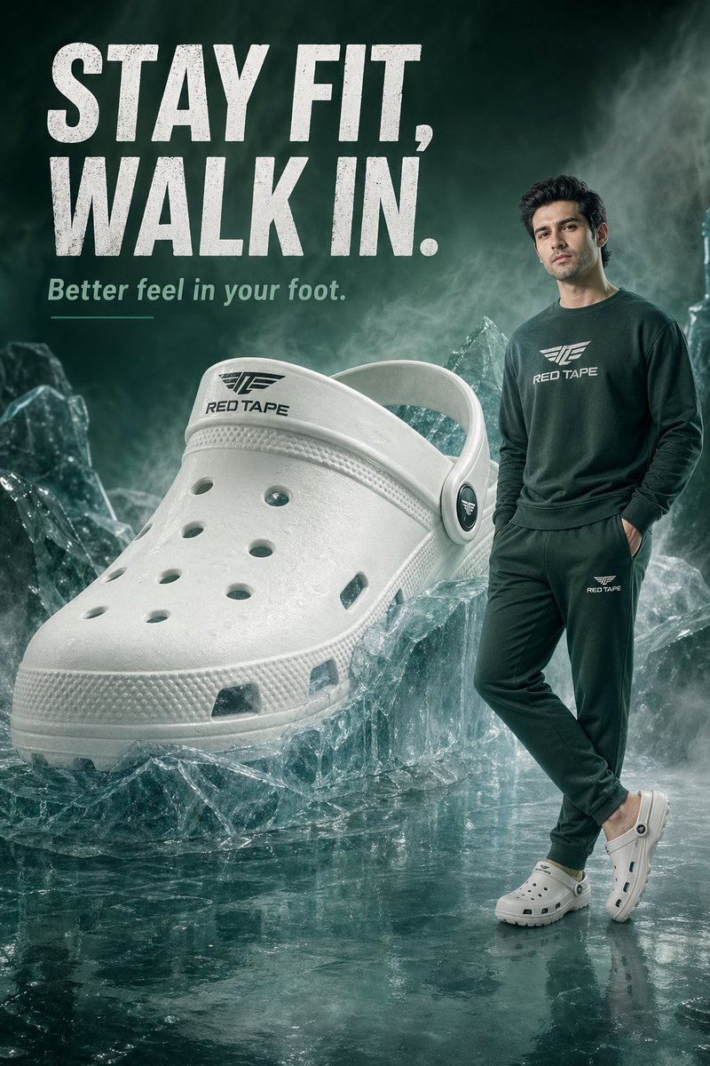 Creative Footwear Concept Ad GPT Image 2 prompt example variation 2: A creative advertising prompt featuring a giant shoe embedded in ice with a model in a misty, ethereal...