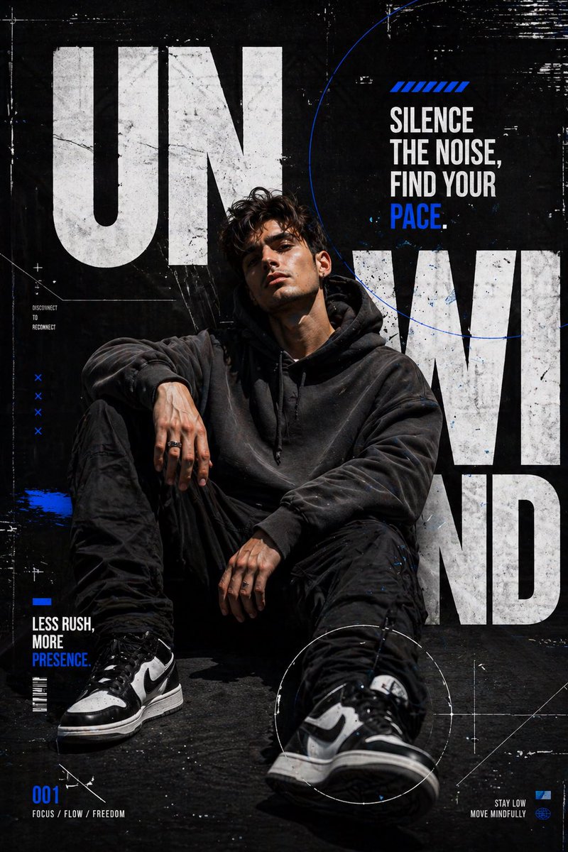 Urban Streetwear Editorial Poster GPT Image 2 prompt example: A modern streetwear editorial prompt featuring high-contrast cinematic lighting and integrated graphic typography.