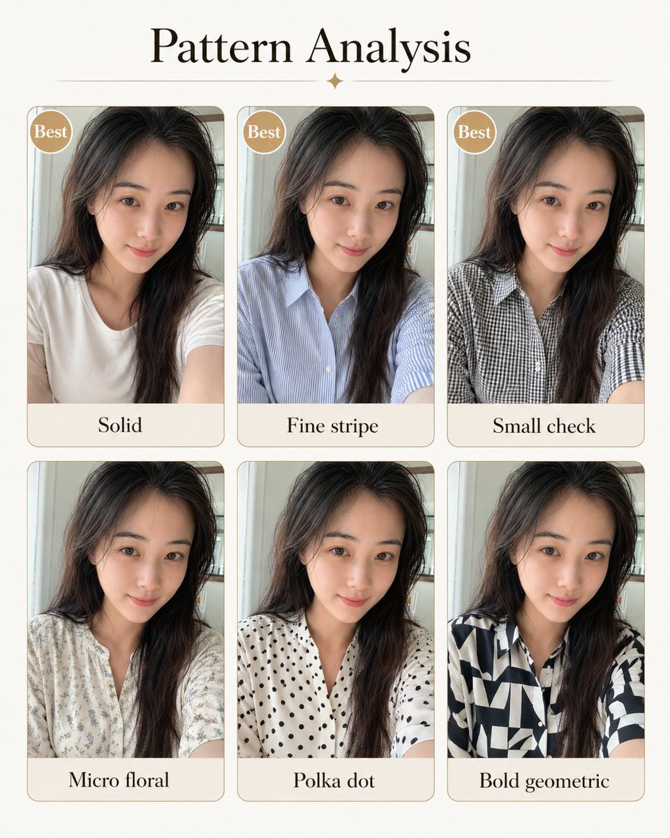 Personal image analysis graphic prompt Qwen Image prompt example variation 3: A template for creating a visual comparison graphic for personal styling like hairstyles or fashion...