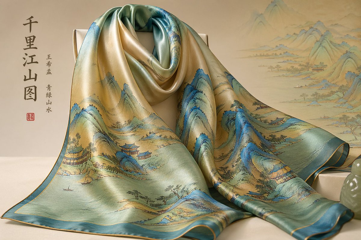 Traditional Chinese Art and Porcelain Vases のQwen Imageプロンプト例: Detailed prompts for generating high-quality traditional Chinese cultural products including silk scarves and...