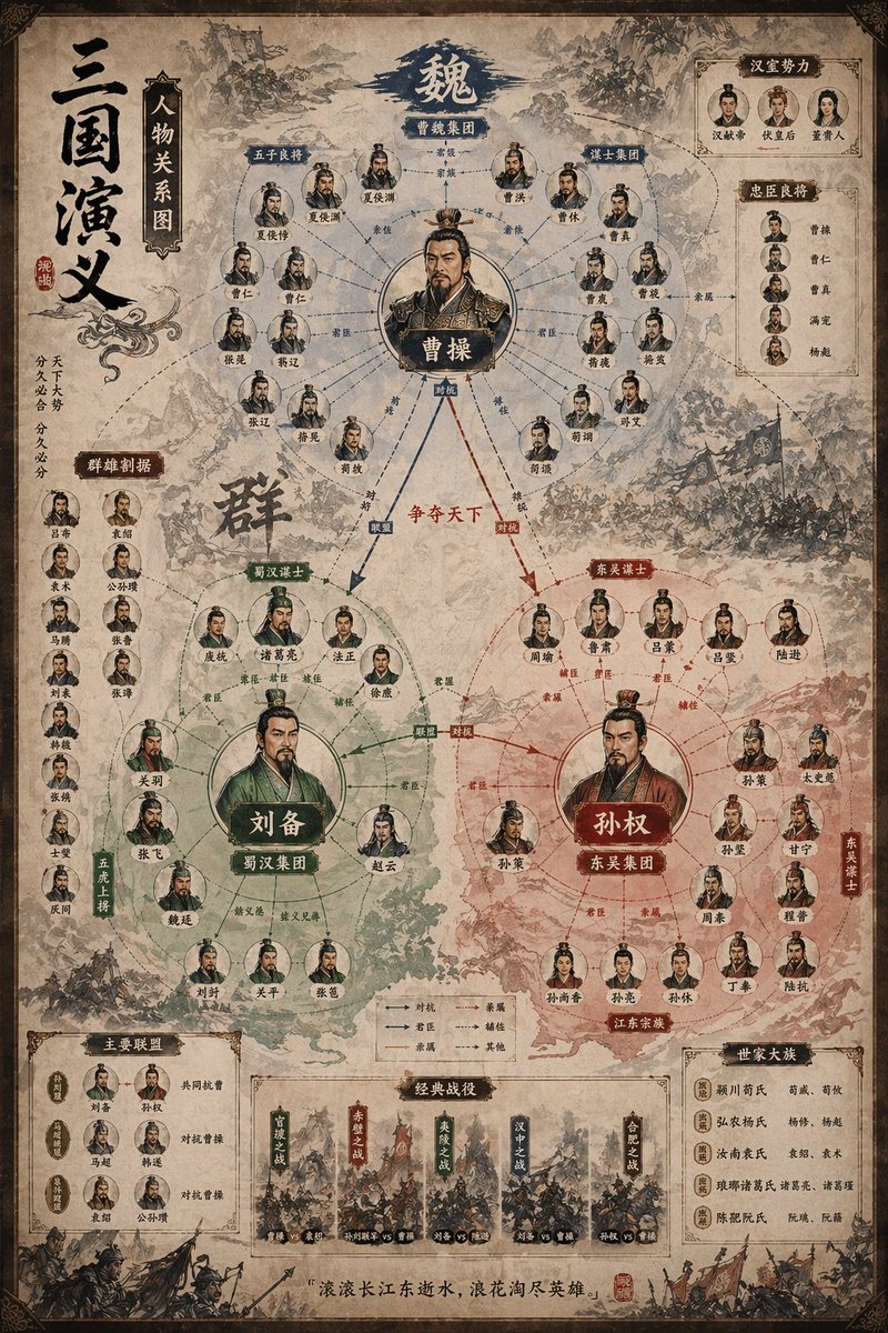 Water Margin 108 Heroes Relationship Map GPT Image 2 prompt example variation 2: A detailed poster prompt utilizing ink wash and infographic styles to map the complex social...