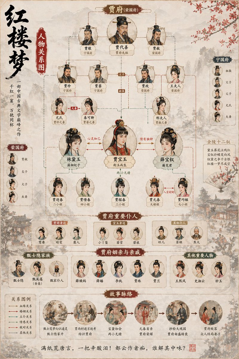 Water Margin 108 Heroes Relationship Map GPT Image 2 prompt example variation 4: A detailed poster prompt utilizing ink wash and infographic styles to map the complex social...