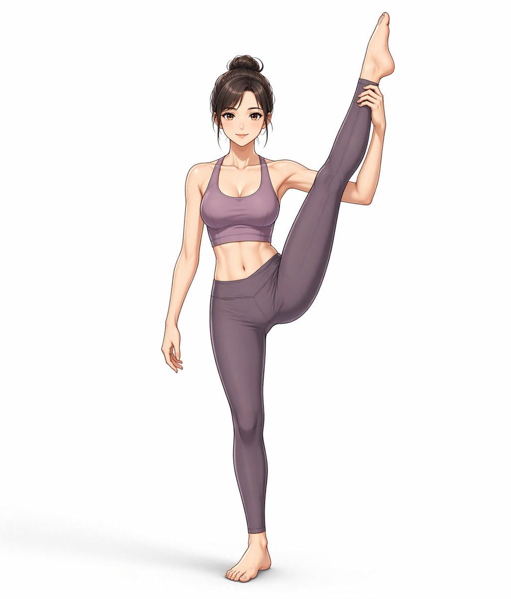 Yoga Wear Anime Illustration Qwen Image 프롬프트 예시 변형 2: A prompt for generating high-quality anime-style illustrations of a woman in yoga wear.
