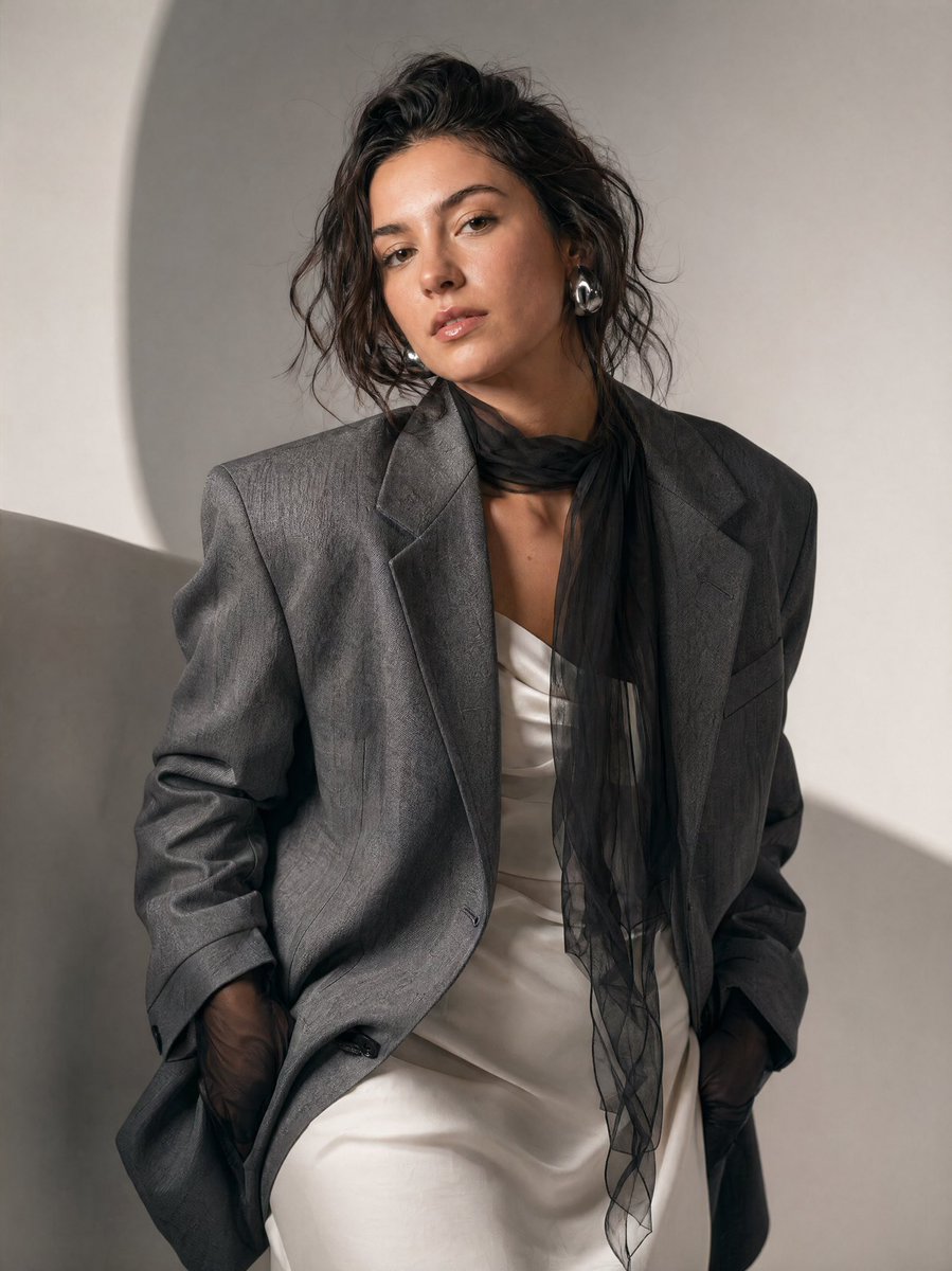 High-Fashion Editorial Portrait Prompt Qwen Image 프롬프트 예시: A detailed fashion photography prompt for generating a luxury editorial portrait in a minimalist studio setting.