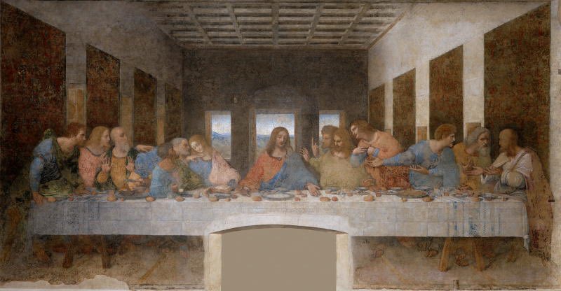 Clean Photo of The Last Supper Fresco Qwen Image prompt example: This prompt turns a reference photo of The Last Supper into a cleaner documentary-style image of the mural,...