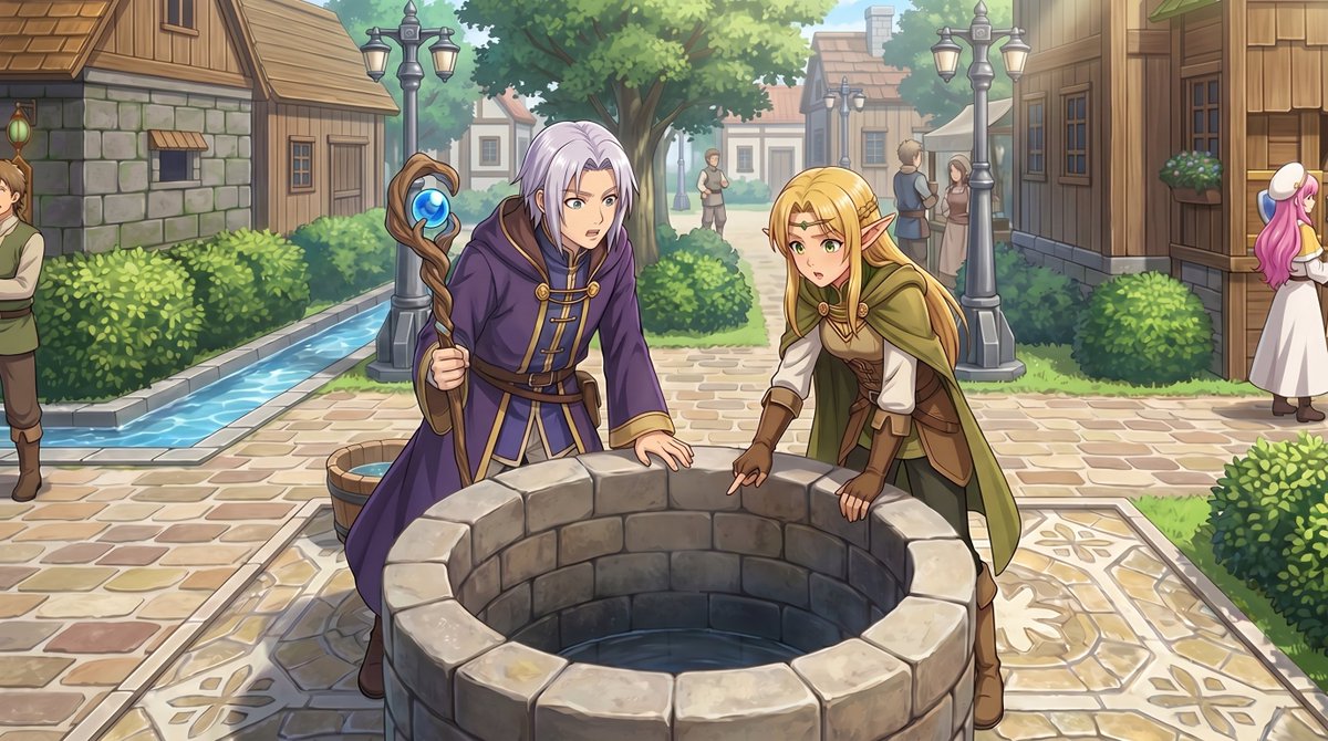 RPG Map to Anime Event Scene 的 GPT Image 2 提示词示例图:This prompt turns a top-down RPG Maker town screenshot into a full-perspective anime cutscene illustration for visualizing...