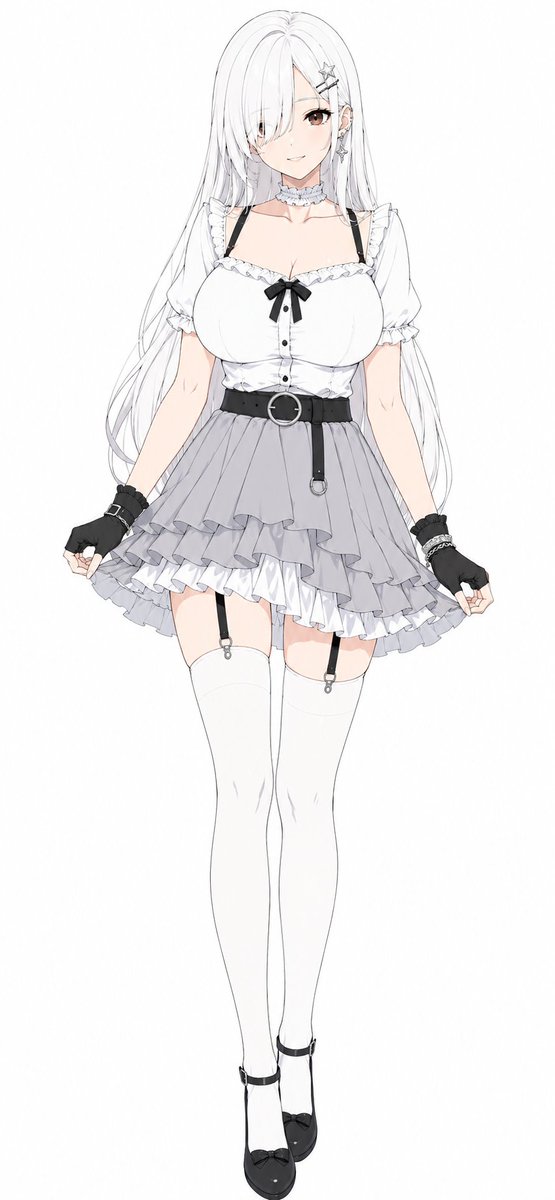 Monochrome Anime Gothic Dress Girl 的 GPT Image 2 提示词示例图 变化图 2:This prompt generates a full-body anime character fashion illustration of an elegant silver-haired girl in a...