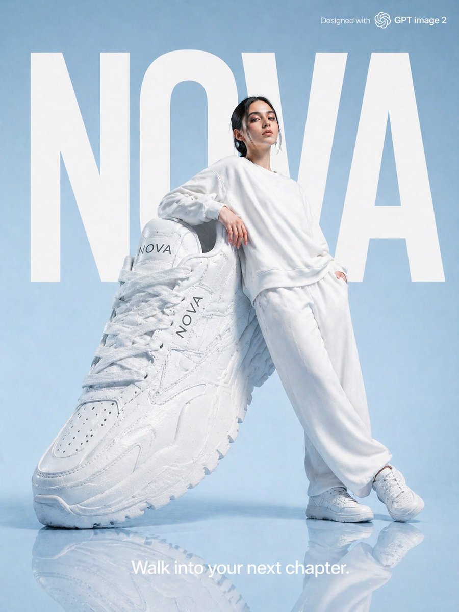 High-Fashion Brand Advertising Layout のQwen Imageプロンプト例: A commercial advertising prompt featuring a product prop, specific branding typography, and studio lighting.