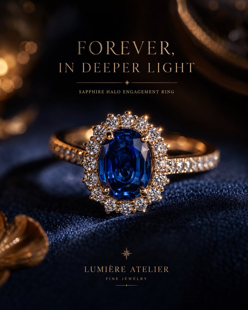 Luxury Jewelry Advertisement Qwen Image prompt example variation 2: A prompt for generating high-end jewelry advertisements with macro details, warm gold lighting, and romantic...