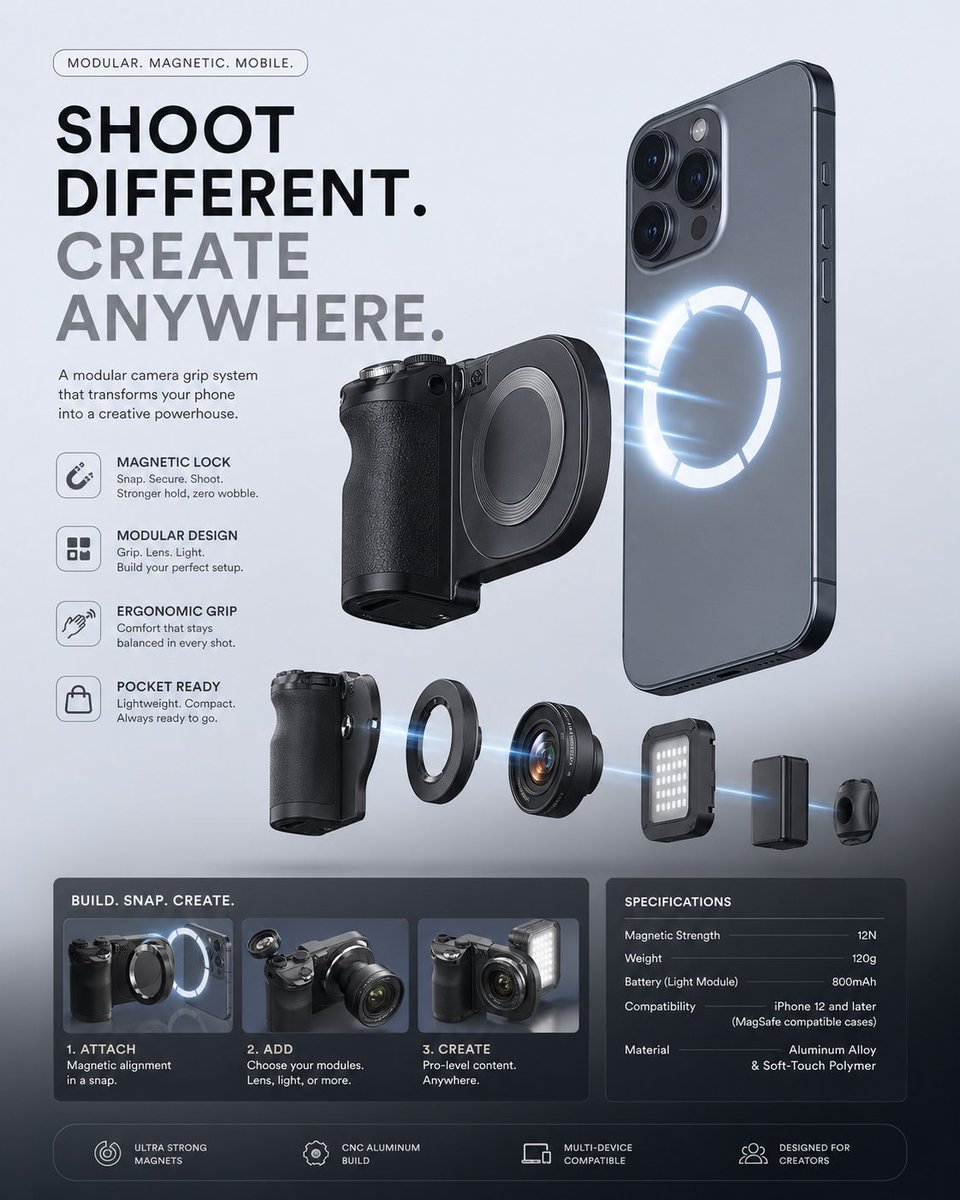 Minimalist Tech Accessory Advertisement Qwen Image 프롬프트 예시 변형 3: A professional tech marketing prompt focused on minimalist Apple-style floating renders and clean typography.