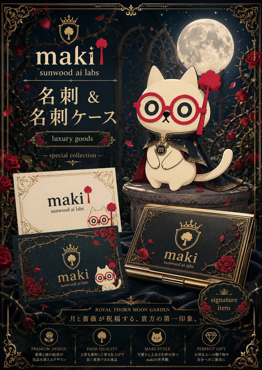 Chuunibyou Style Merch Poster 的 GPT Image 2 提示词示例图:A creative prompt for designing elegant business card and merchandise posters with a 'chuunibyou' (edgy) director/designer...