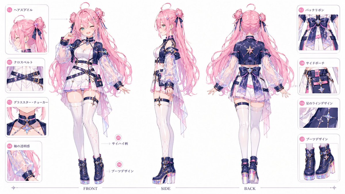 VTuber Character Prompt Qwen Image 프롬프트 예시: A simple prompt for generating high-quality anime-style VTuber characters with specific aesthetic features like pink hair.