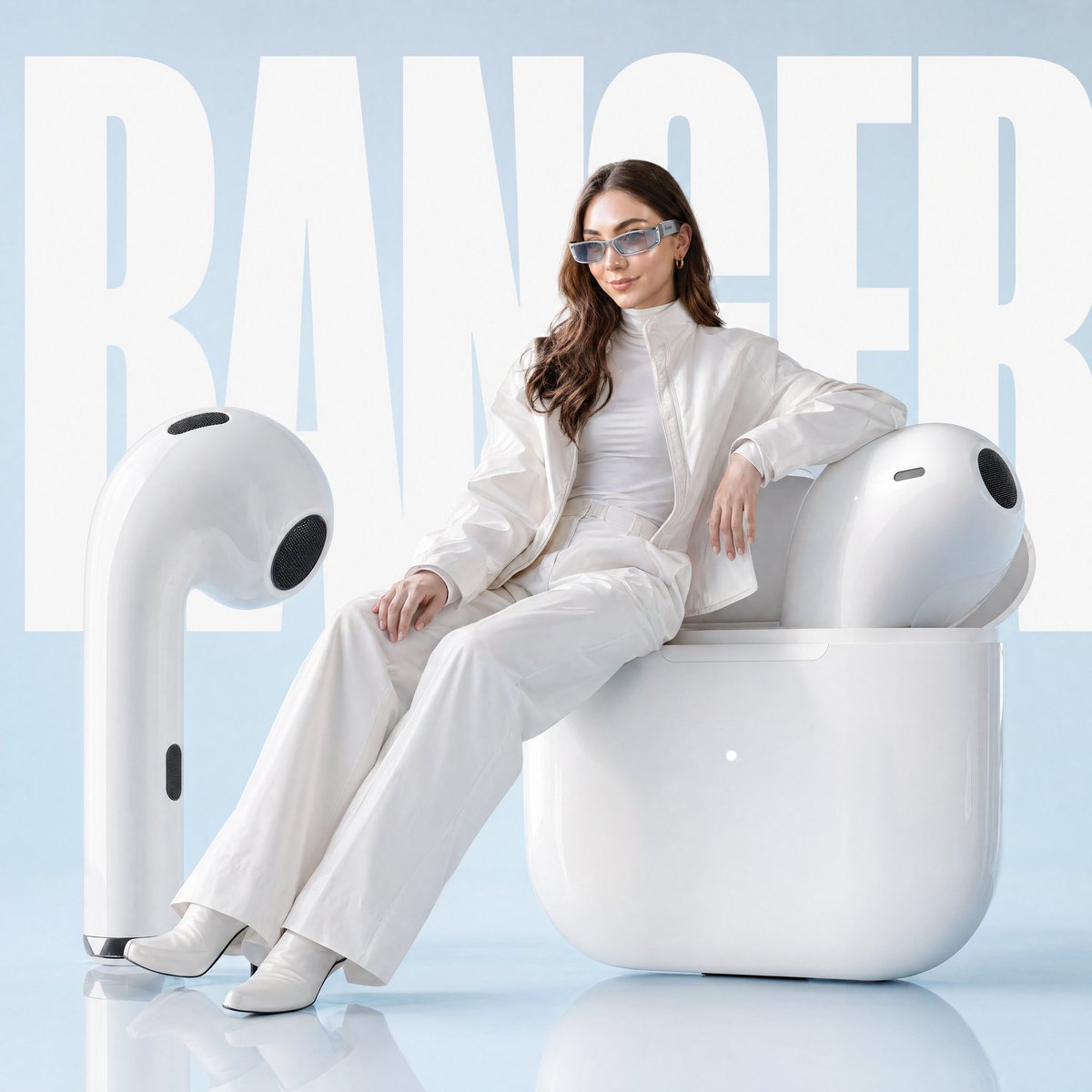 Avant-garde Fashion Advertisement Prompt のQwen Imageプロンプト例: A sophisticated prompt for generating high-fashion editorial advertisements featuring futuristic accessories and a...