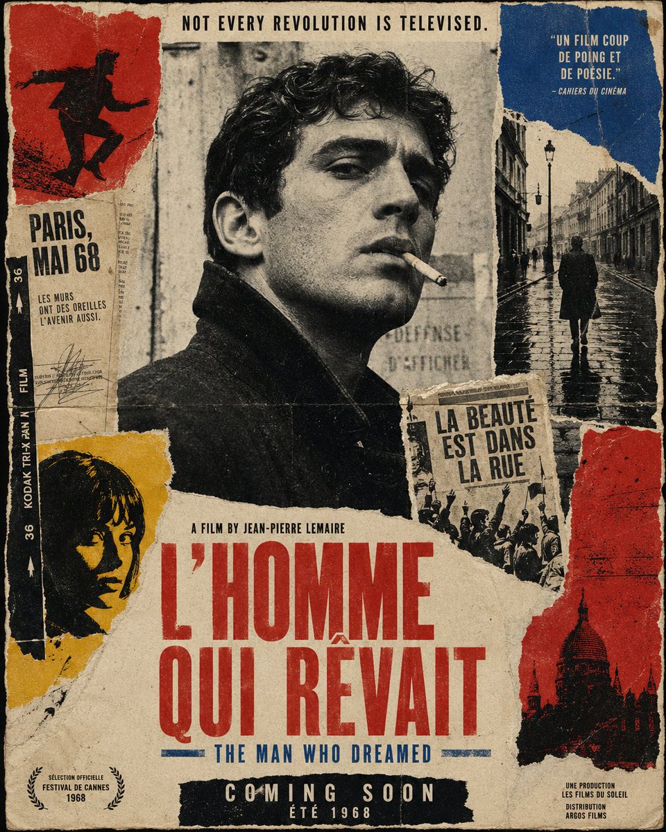 French New Wave Protest Film Poster Qwen Image prompt example: A distressed 1960s-style French art-house movie poster collage for creating rebellious vintage cinema graphics with...