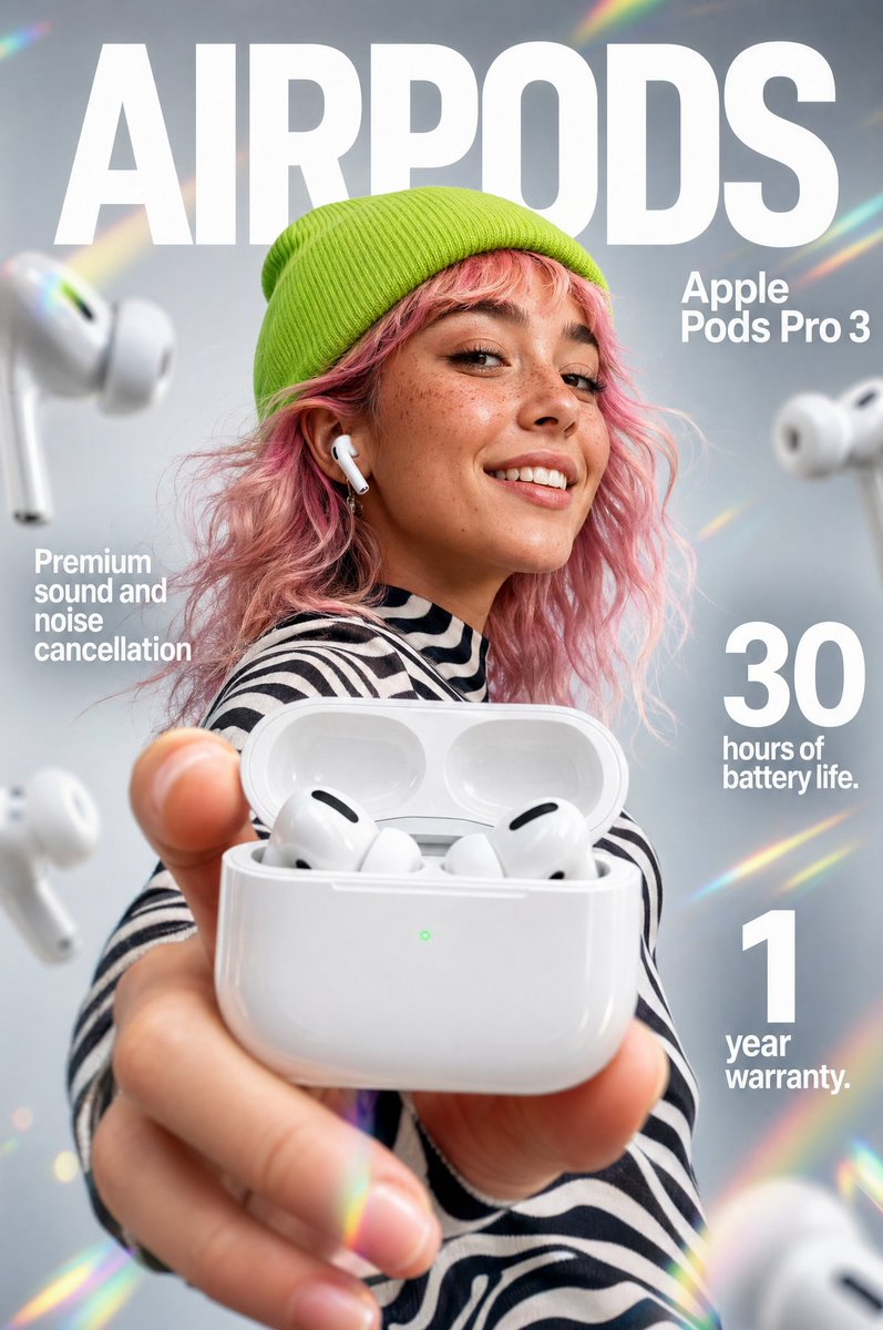 Premium Earbuds Ad Poster Qwen Image 프롬프트 예시: This prompt generates a sleek photorealistic wireless-earbuds commercial poster for tech product ads, social campaigns, and...