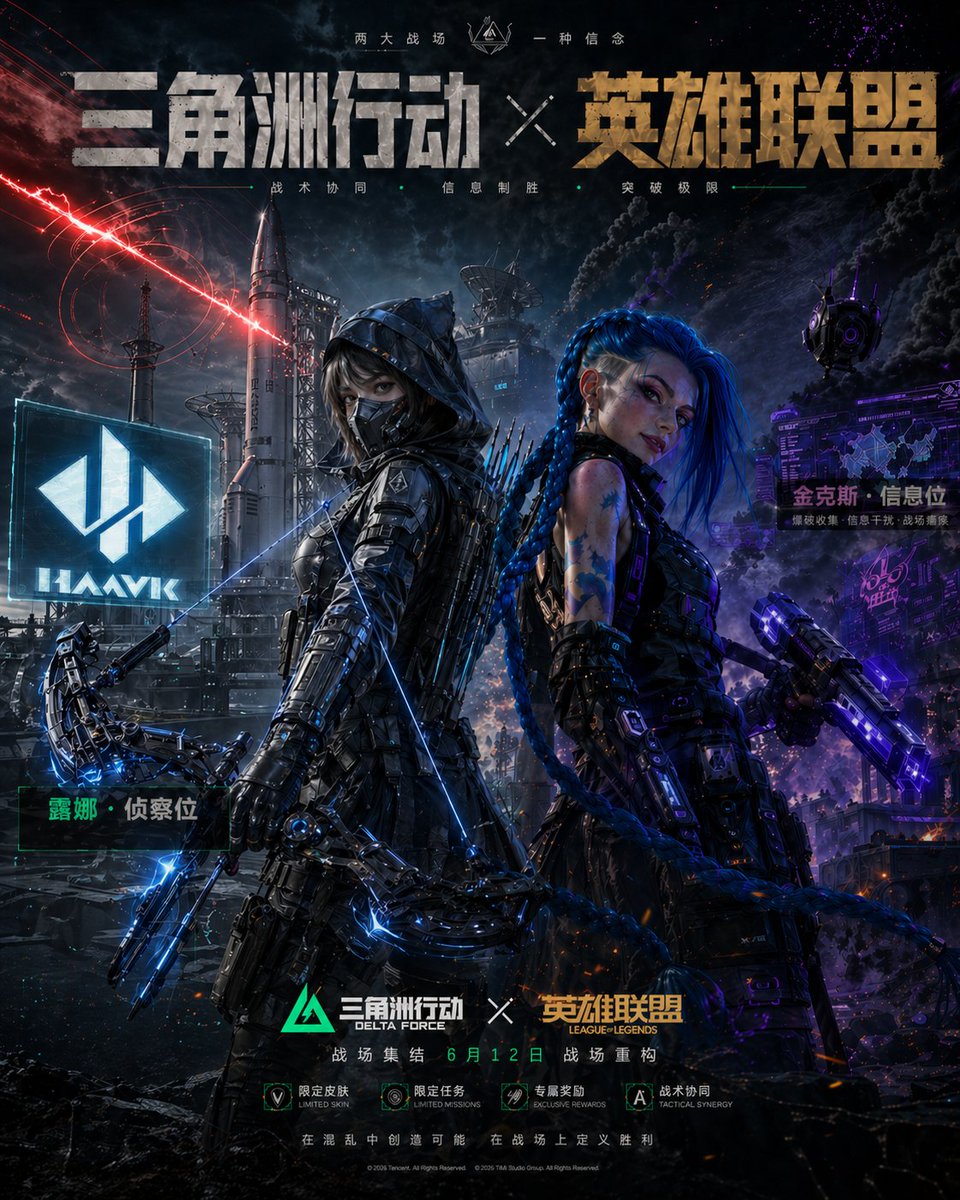 Cyberpunk Game Crossover Poster Qwen Image 프롬프트 예시: Generates a high-end Chinese-style crossover promotional poster for two game franchises, ideal for collaboration campaigns,...