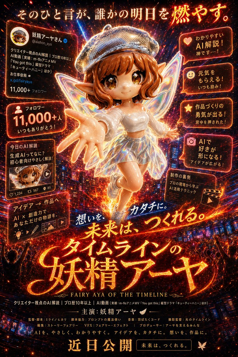 Fiery Fairy Movie Poster 的 GPT Image 2 提示词示例图:A high-impact Japanese fantasy film poster featuring a social-media fairy heroine, ideal for recreating viral cinematic poster...