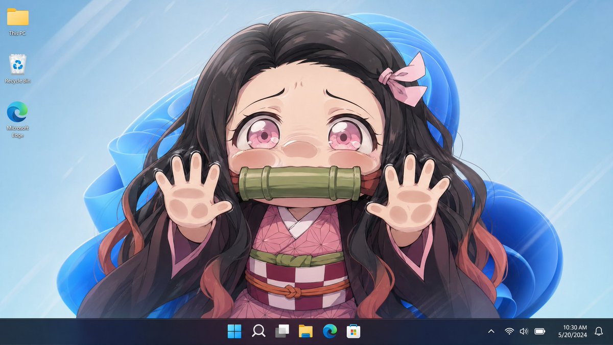 Anime Girl Windows 11 Desktop Wallpaper Qwen Image prompt example: This prompt generates a realistic Windows 11 desktop screenshot featuring a censored anime wallpaper character,...
