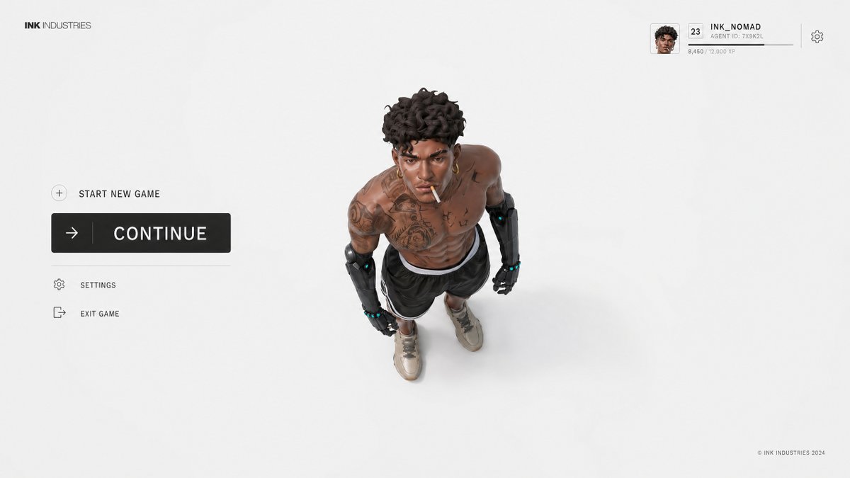 Video Game Lobby Interface Prompt Qwen Image 프롬프트 예시: A prompt for generating a clean and minimalist video game lobby starting screen with standard menu options.