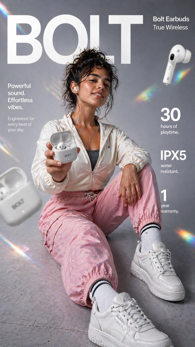 Premium Wireless Earbud E-commerce Infographic 的 Qwen Image 提示词示例图:A comprehensive marketing infographic prompt for true wireless earbuds, featuring a professional fashion...