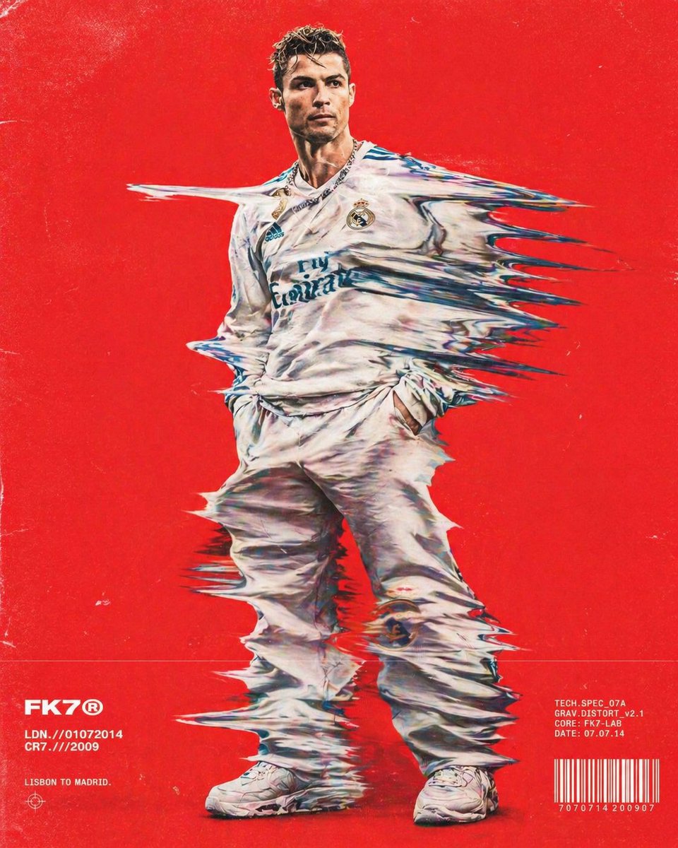 Distorted hip-hop fashion model prompt Qwen Image prompt example: Creates a stylized fashion layout with motion streaks and a retro film grain effect on a bold background.