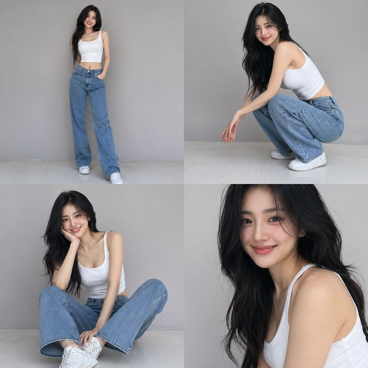Casual Fashion Grid Photoshoot 的 GPT Image 2 提示词示例图：A structured JSON prompt for a 4-photo collage of a casual fashion photoshoot with detailed subject and lighting parameters.